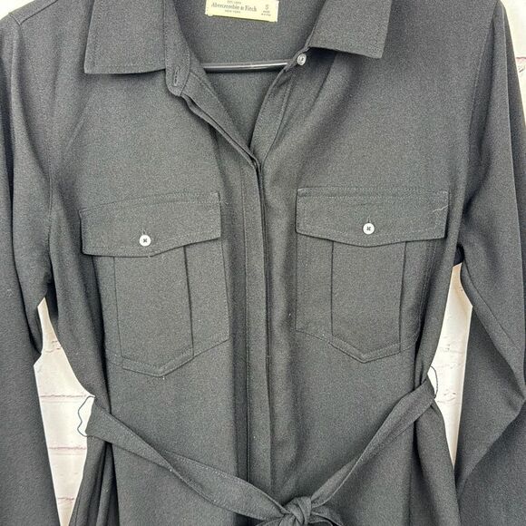 Abercrombie Fitch Dress Womens Small Long Sleeve Belted Snap Button Pocket Black - Picture 4 of 12